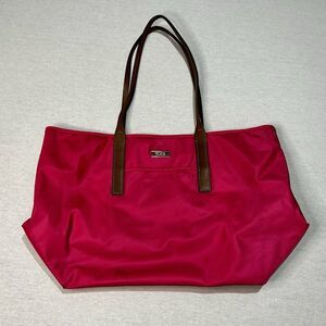 TUMI Voyageur Tote Bag, Hot Pink, Leather Double Handle, Pockets Galore, Travel